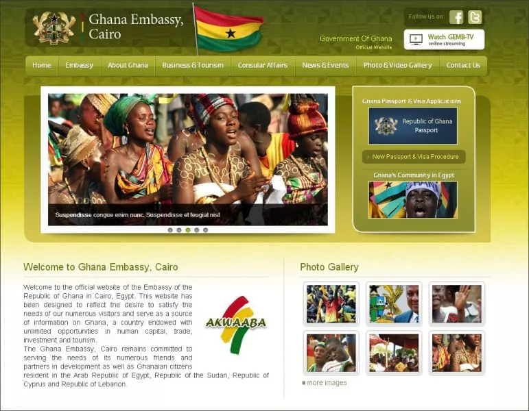 الموقع الرسمي لسفارة غانا بالقاهرة..