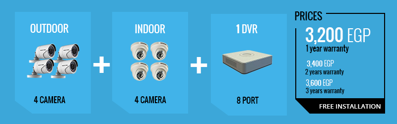 4 Camera Outdoor + 4 Camera Indoor + 1 DVR (2MB)
